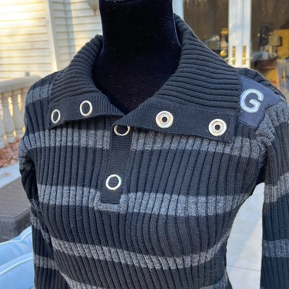 D&G SNAP Dolce and Gabbana ribbed turtleneck wool blend sweater grey and black - Picture 6 of 12